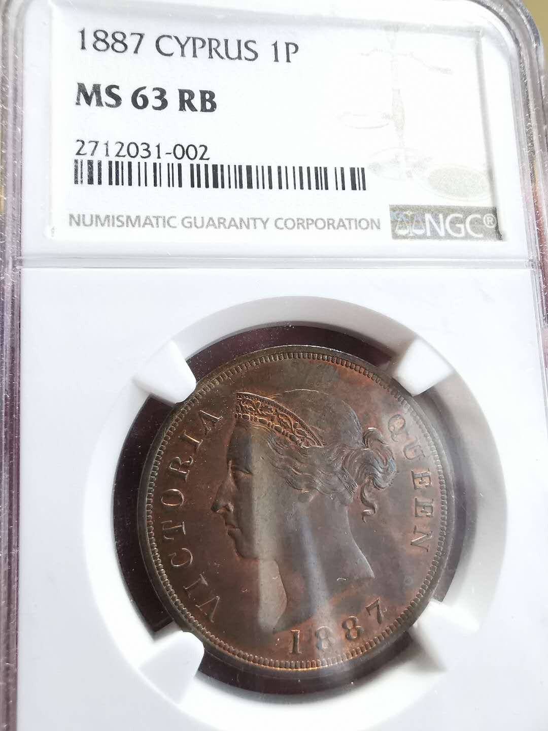 凡希社世界钱币微拍第一百四十四期 稀！1887塞浦路斯皮亚斯特大铜NGC-MS63收藏级！