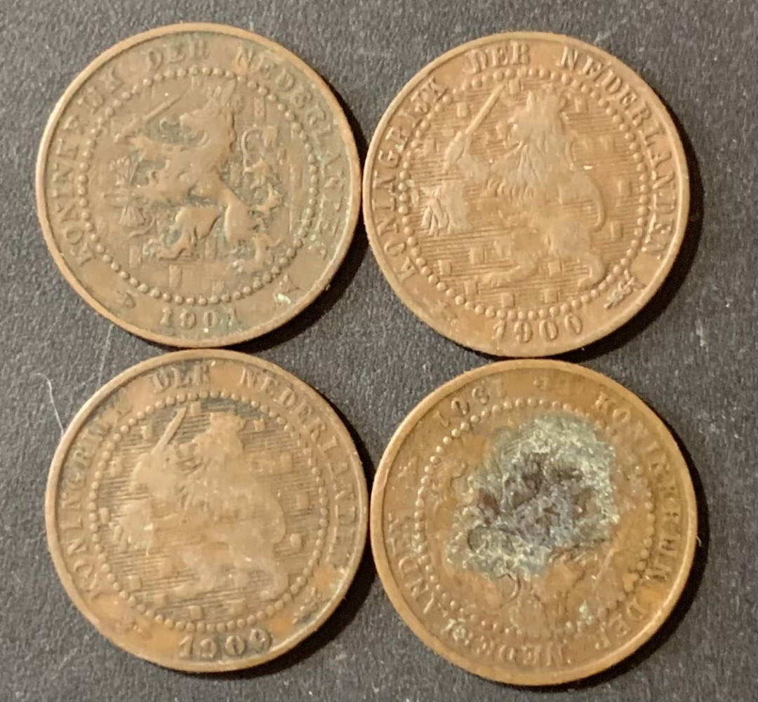 紫瑗钱币—微拍第124期  荷兰 早期 威廉明娜女王 1分 铜币 4枚一组 