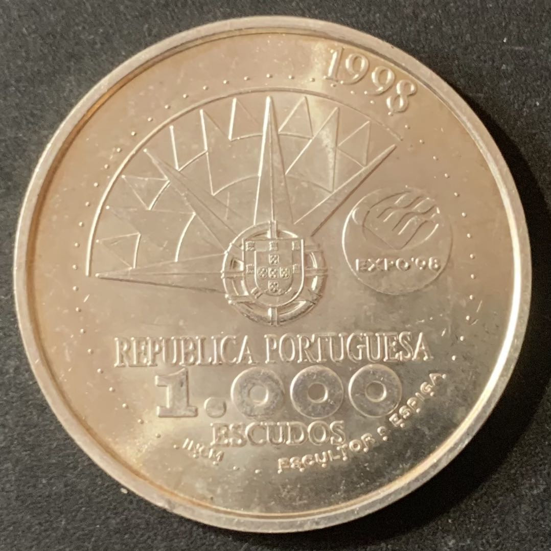 紫瑗钱币—微拍第124期  葡萄牙 1998年 世界海洋博览会 1000埃斯库多 27克 0.5银 UNC