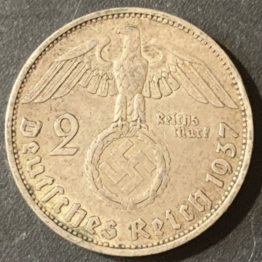 紫瑗钱币—微拍第124期  德国 1937年 A版 兴登堡 2马克 8克 0.625银