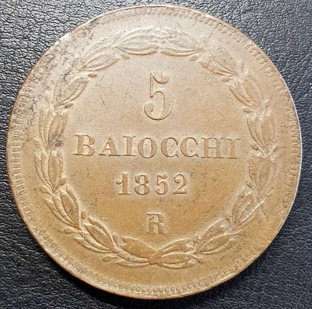 凡希社世界钱币微拍第一百四十四期 1852教皇国5B大铜AU