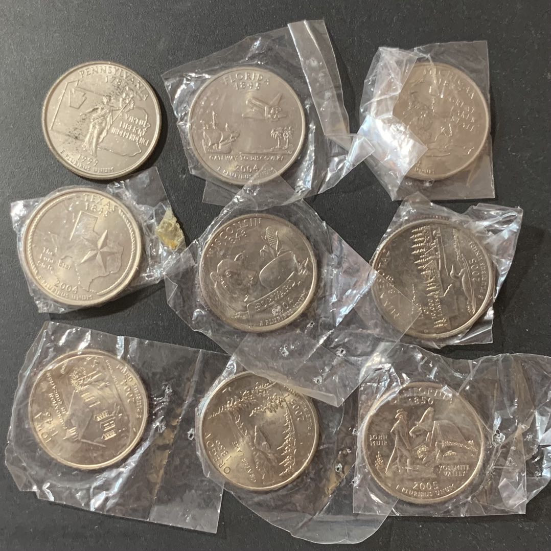 紫瑗钱币—微拍第124期  美国 州币 25美分 收藏级 9枚一组 UNC