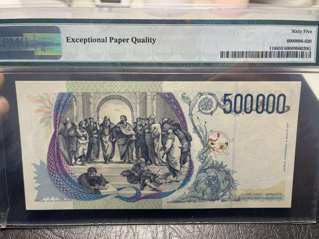 《外钞收藏家》第九十五期拍卖 意大利50万里拉 拉斐尔 pmg65