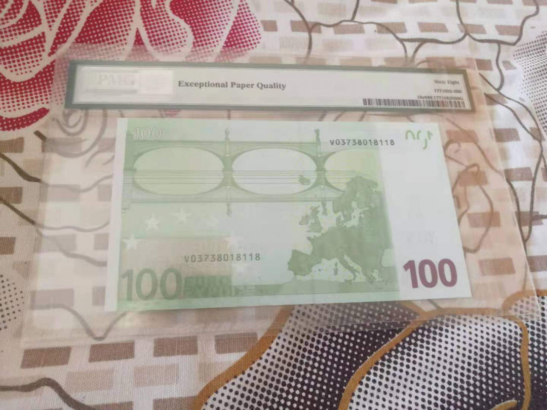 【鲸贝乐淘】千字文·第“桓公匡合，济弱扶倾”号拍卖 【欧元💶 】2002年100欧元，西班牙三签首版，PMG68E 