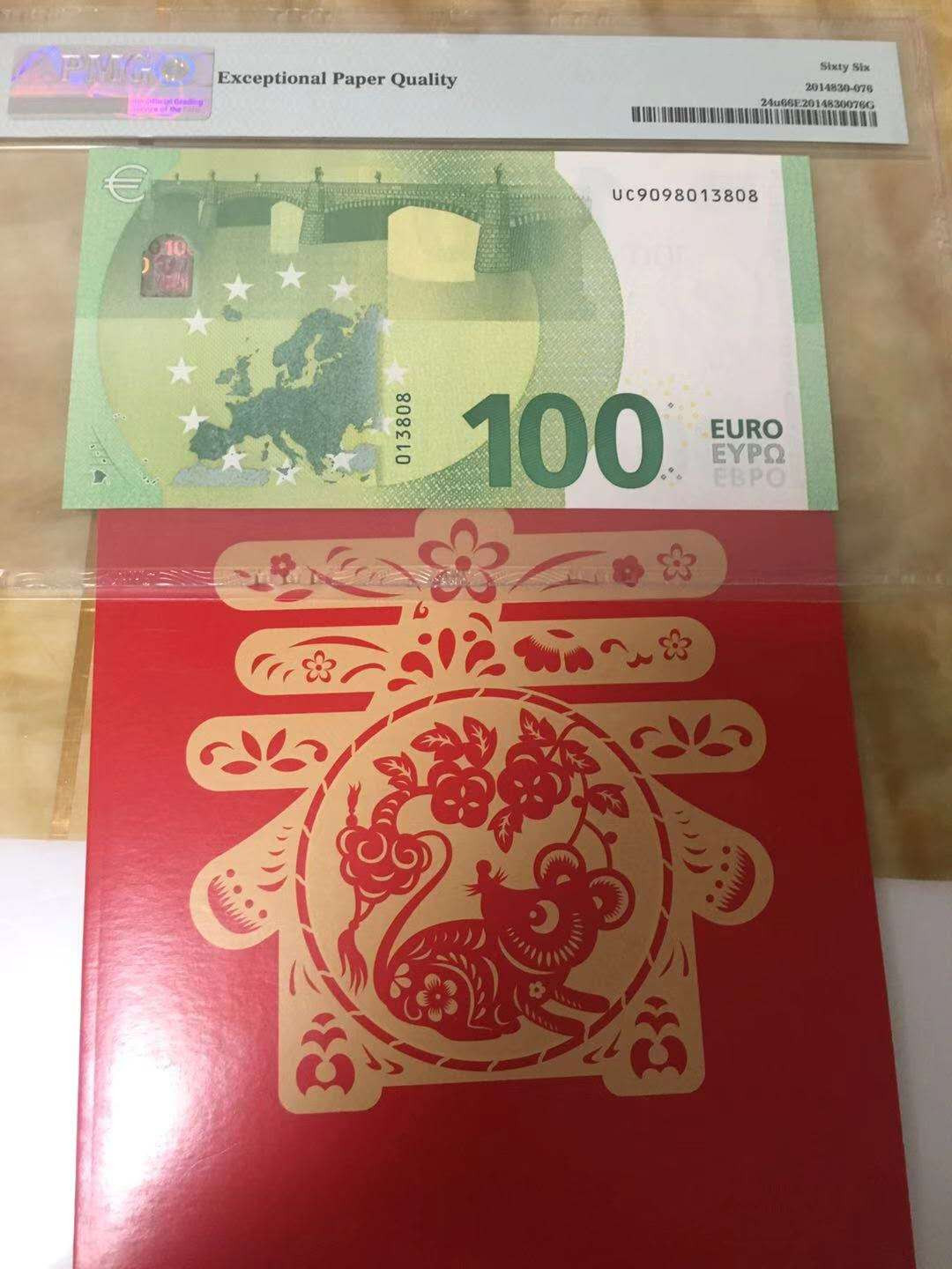 【鲸贝乐淘】千字文·第“桓公匡合，济弱扶倾”号拍卖 【欧元💶 】2019年100欧，法国版，PMG66E 