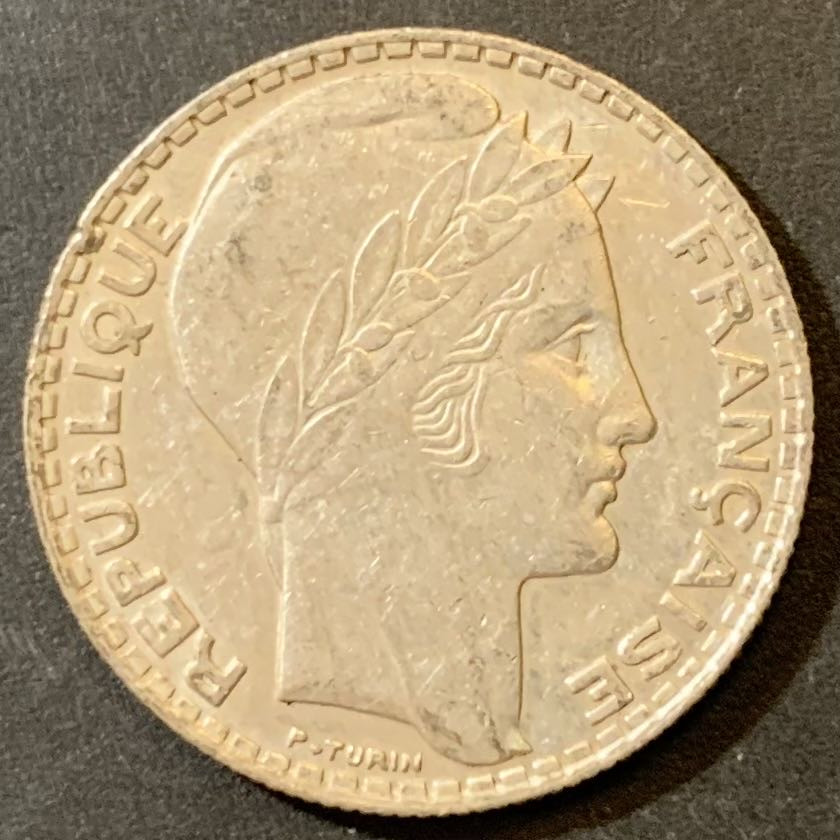 紫瑗钱币—微拍第125期  法国 1933年 自由女神 10法郎 银币 10克 0.68银