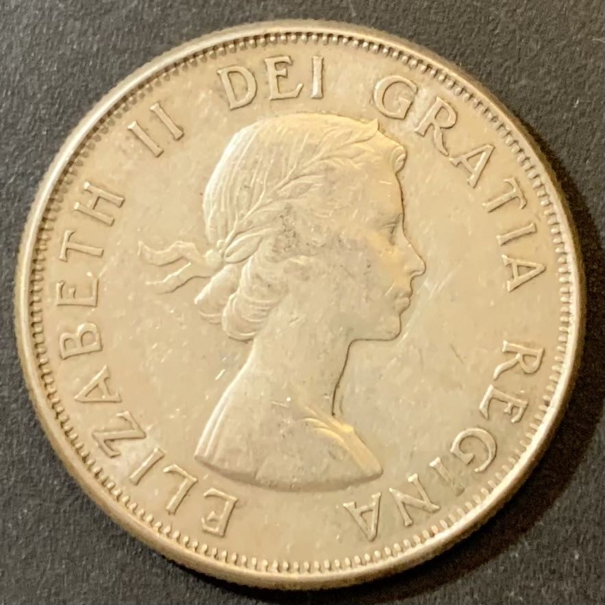 紫瑗钱币—微拍第125期  加拿大 1959年 伊丽莎白二世 国徽 50分 11.67克 0.8银