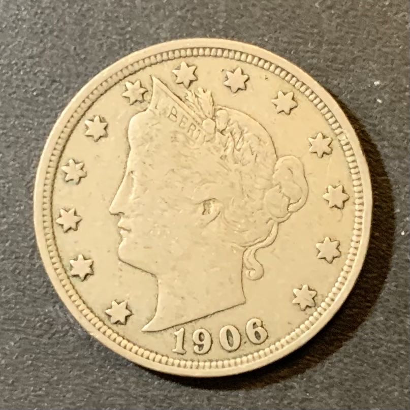 紫瑗钱币—微拍第125期  美国 1906年 自由女神 5分 镍币 