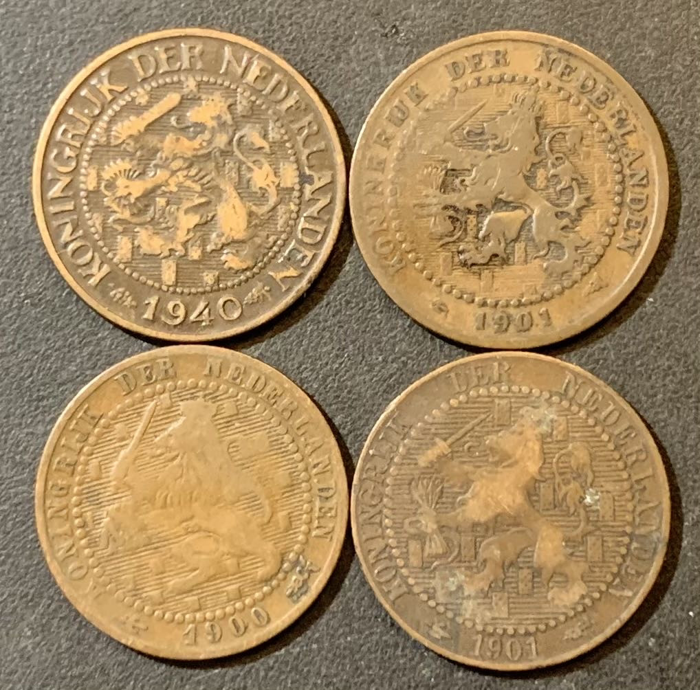 紫瑗钱币—微拍第125期  荷兰 早期 威廉明娜女王 1分 铜币 4枚一组 