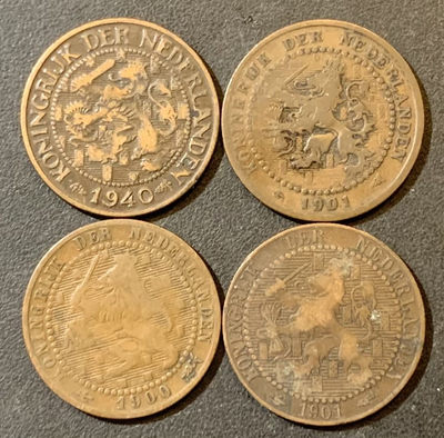 紫瑗钱币—微拍第125期  - 荷兰 早期 威廉明娜女王 1分 铜币 4枚一组 