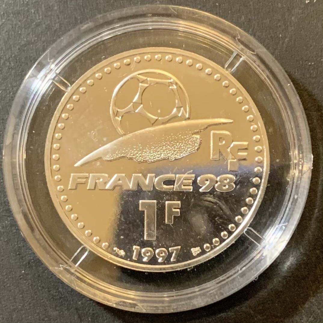 紫瑗钱币—微拍第125期  法国 1997年 世界杯 1法郎 12克 0.9银 UNC 原盒