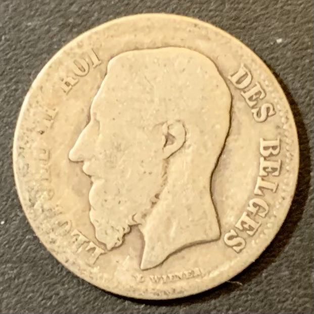 紫瑗钱币—微拍第125期  比利时 1866年 利奥波德二世 50分 2.5克 0.835银