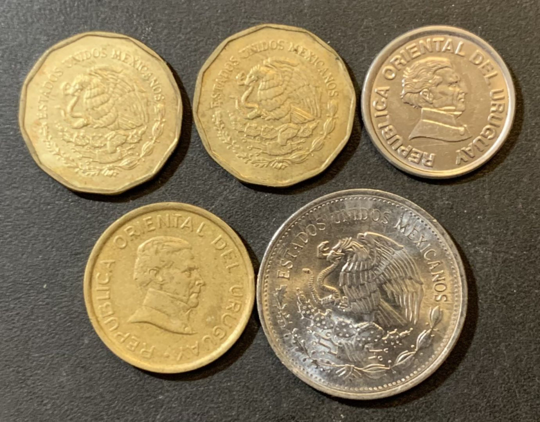 紫瑗钱币—微拍第125期  墨西哥 乌拉圭 流通硬币 5枚一组