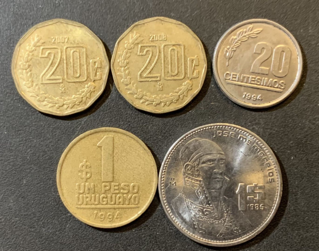 紫瑗钱币—微拍第125期  墨西哥 乌拉圭 流通硬币 5枚一组