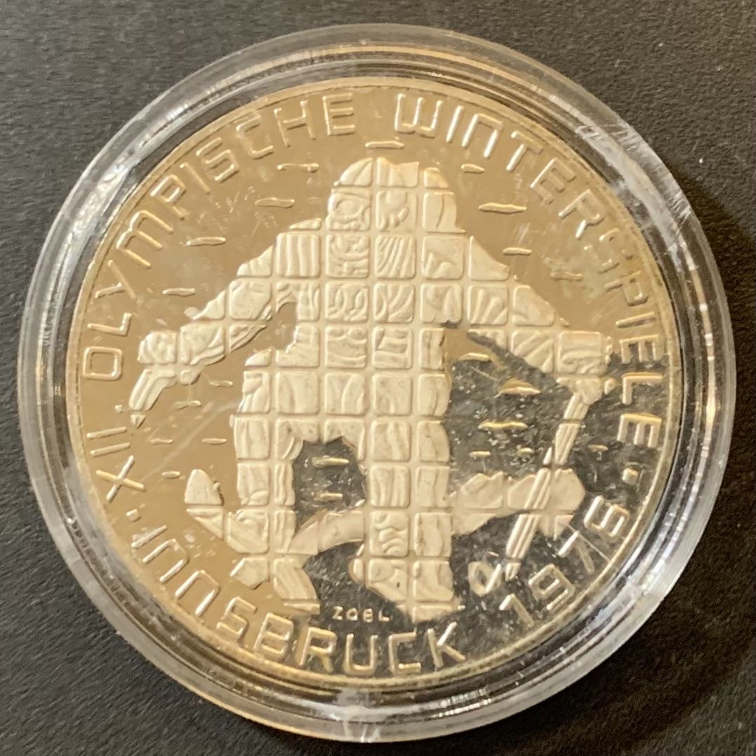 紫瑗钱币—微拍第125期  奥地利 1976年 因斯布鲁克冬奥运 滑雪 100先令 24克 0.64银 精制