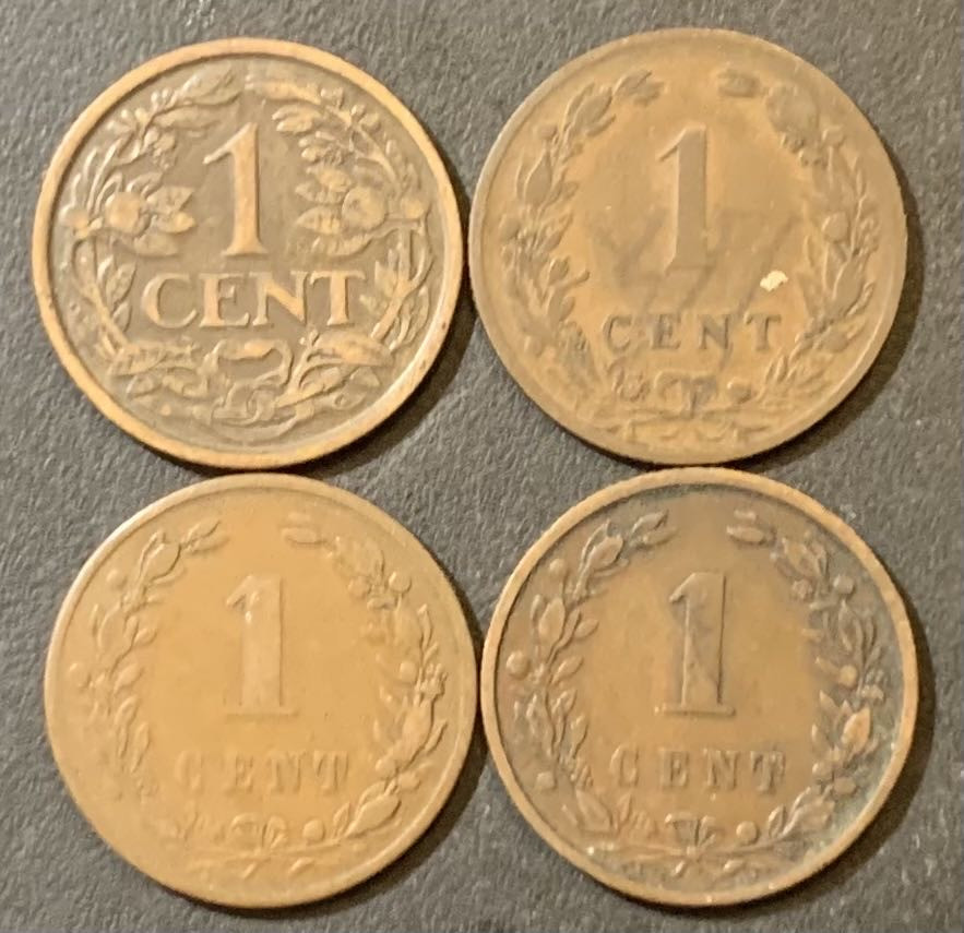 紫瑗钱币—微拍第125期  荷兰 早期 威廉明娜女王 1分 铜币 4枚一组 