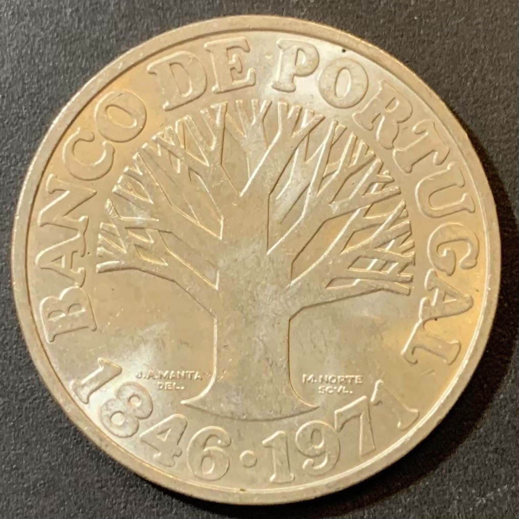 紫瑗钱币—微拍第125期  葡萄牙 1971年 葡萄牙银行125周年 50埃斯库多 18克 0.65银