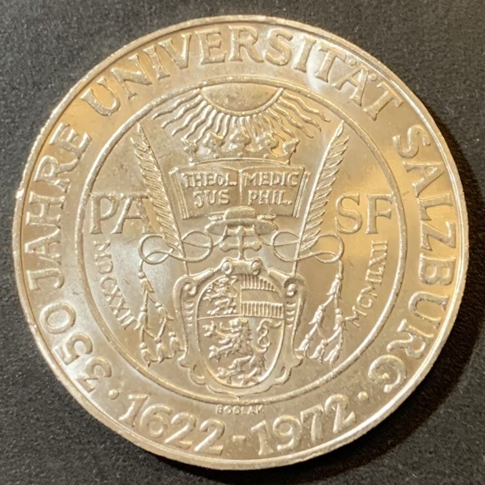紫瑗钱币—微拍第125期  奥地利 1972年 萨尔兹堡大学350周年 50先令 20克 0.9银 UNC