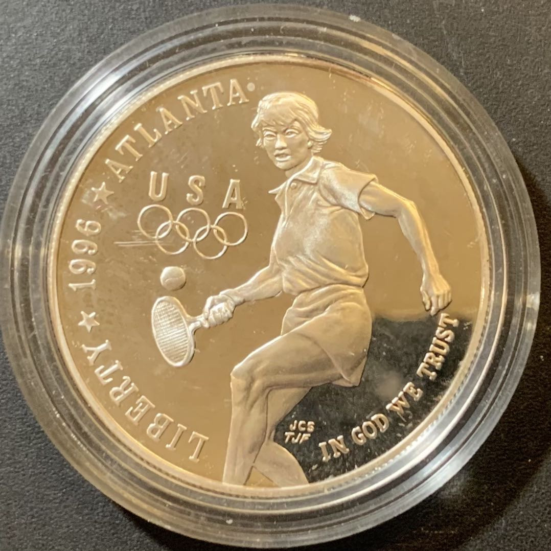 紫瑗钱币—微拍第125期  美国 1996年 亚特兰大奥运会 网球  1元  26.73克 0.9银 精制