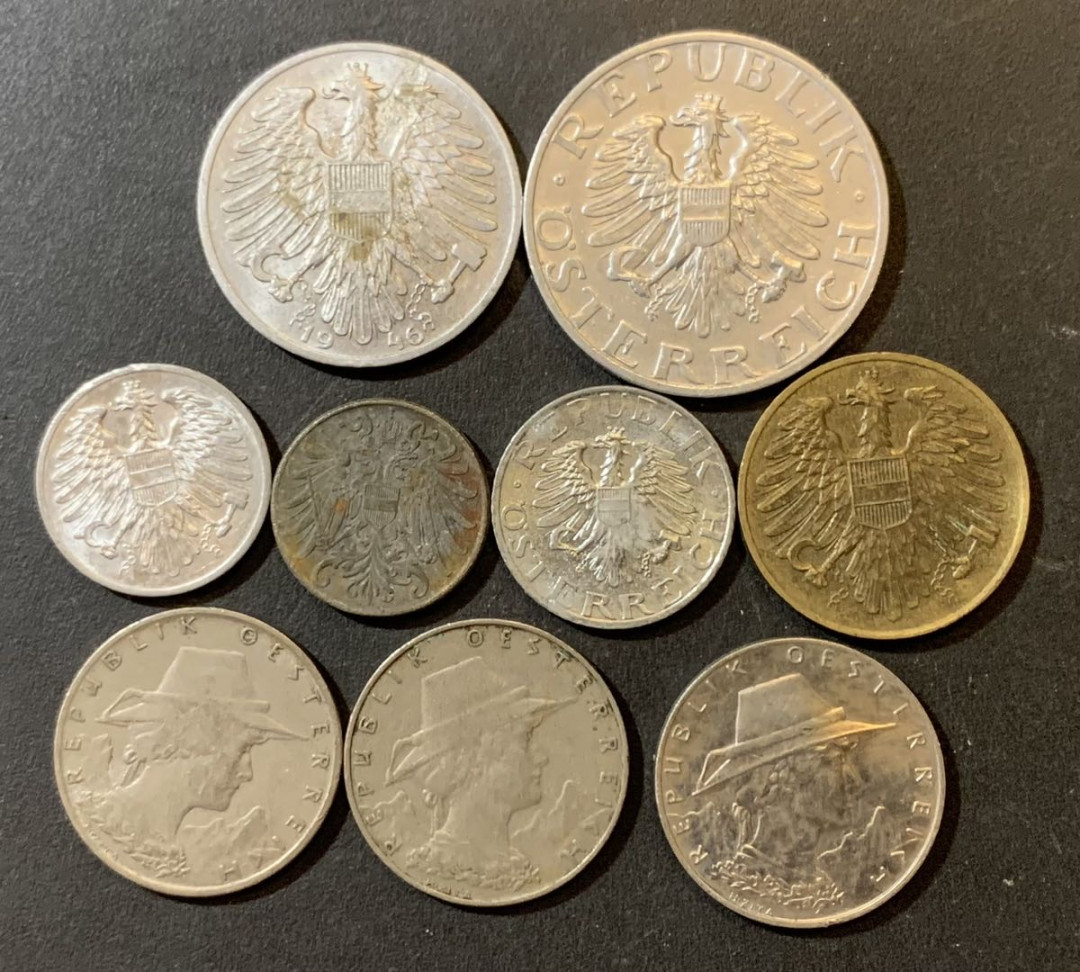 紫瑗钱币—微拍第125期  奥地利 早期 各时期 流通硬币 9枚一组 