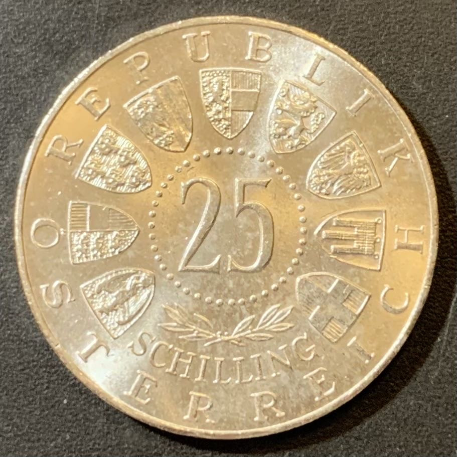 紫瑗钱币—微拍第125期  奥地利 1960年 卡林西亚州全民公决 25先令 13克 0.8银 UNC