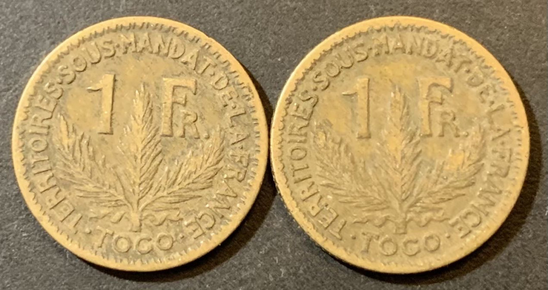 紫瑗钱币—微拍第125期  法属多哥 1924 1925年 1法郎 2枚一组