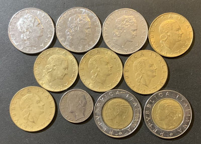 紫瑗钱币—微拍第125期  - 意大利 欧元前流通币 各种面值 共11枚