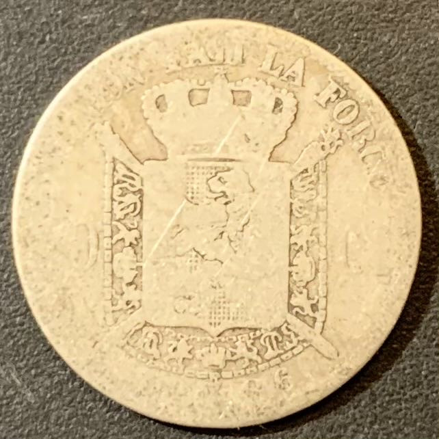 紫瑗钱币—微拍第125期  比利时 1866年 利奥波德二世 50分 2.5克 0.835银