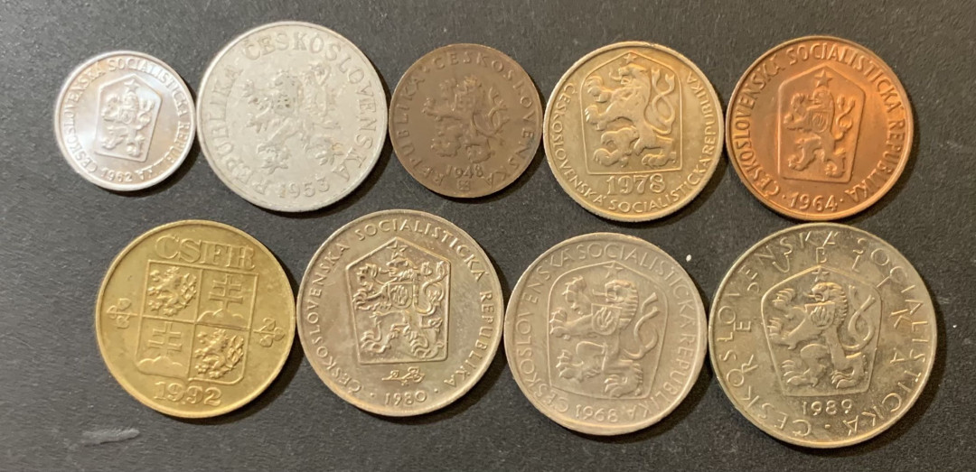 紫瑗钱币—微拍第134期  捷克斯洛伐克 各时期 流通硬币 9枚一组