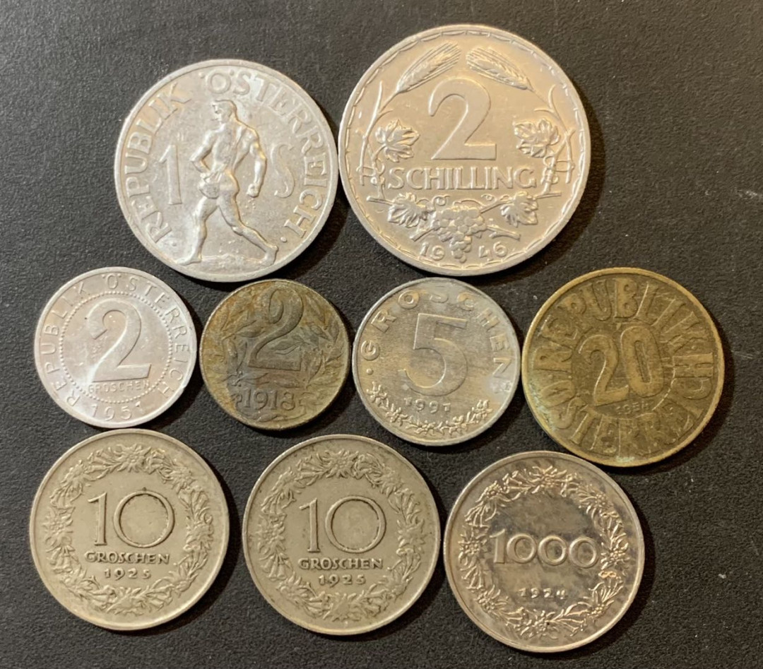 紫瑗钱币—微拍第125期  奥地利 早期 各时期 流通硬币 9枚一组 