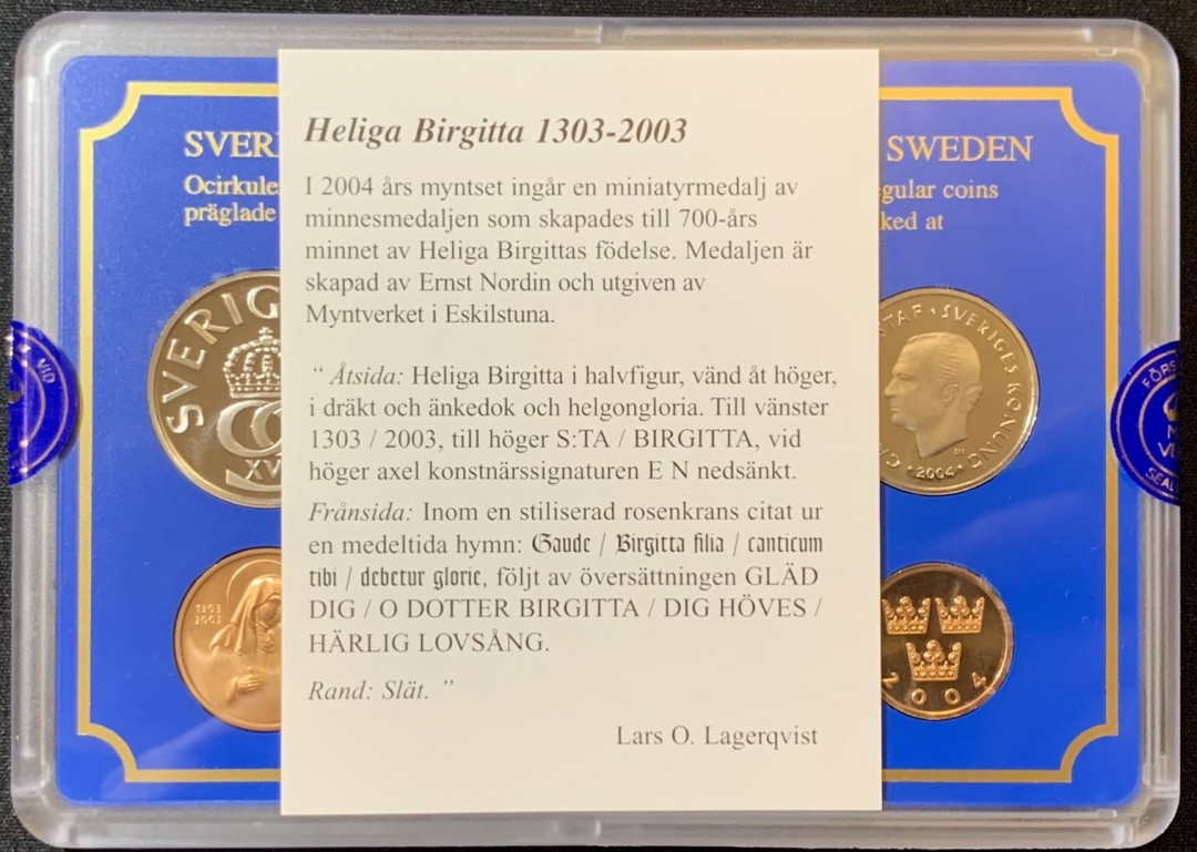紫瑗钱币—微拍第125期  瑞典 2004年 流通硬币 50欧—10克朗 5枚套 原厂盒 证书