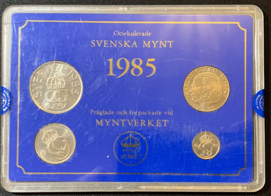 紫瑗钱币—微拍第125期  瑞典 1985年 流通硬币 10欧尔—5克朗 流通币 4枚套 原厂盒