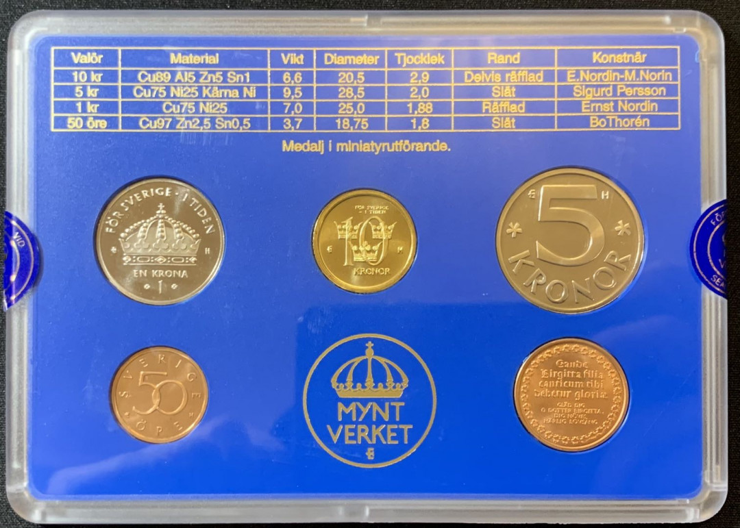 紫瑗钱币—微拍第125期  瑞典 2004年 流通硬币 50欧—10克朗 5枚套 原厂盒 证书