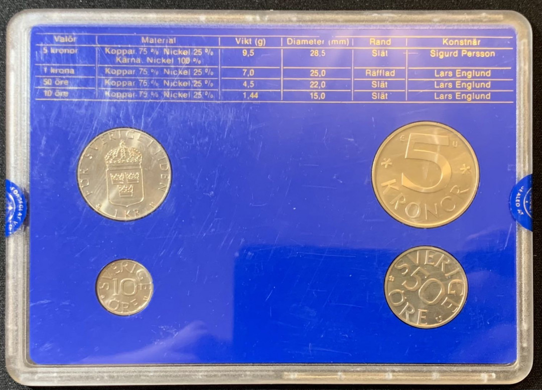 紫瑗钱币—微拍第125期  瑞典 1985年 流通硬币 10欧尔—5克朗 流通币 4枚套 原厂盒