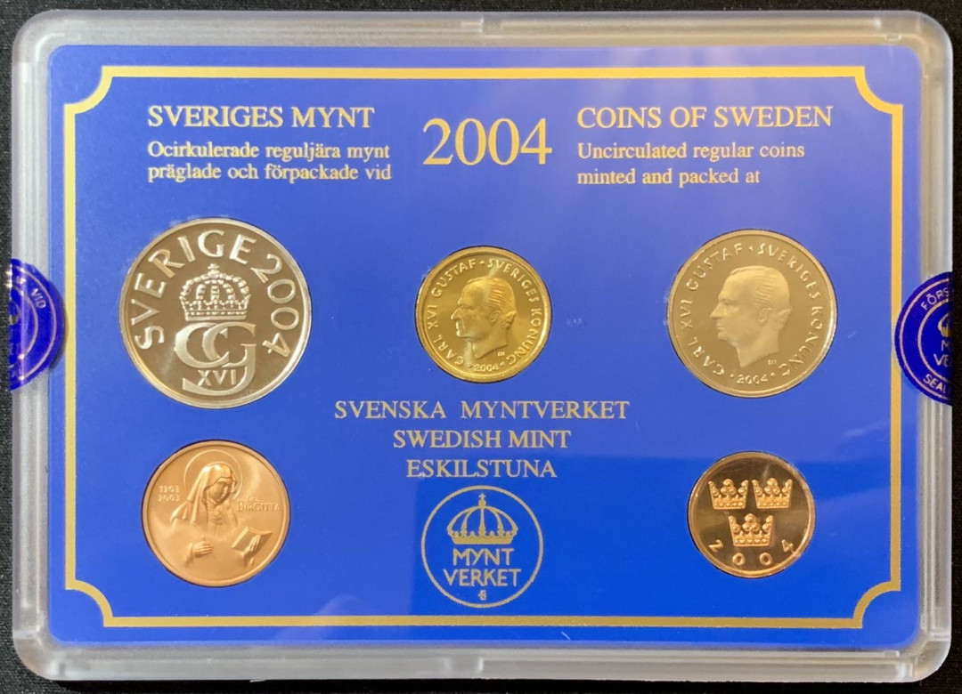 紫瑗钱币—微拍第125期  瑞典 2004年 流通硬币 50欧—10克朗 5枚套 原厂盒 证书