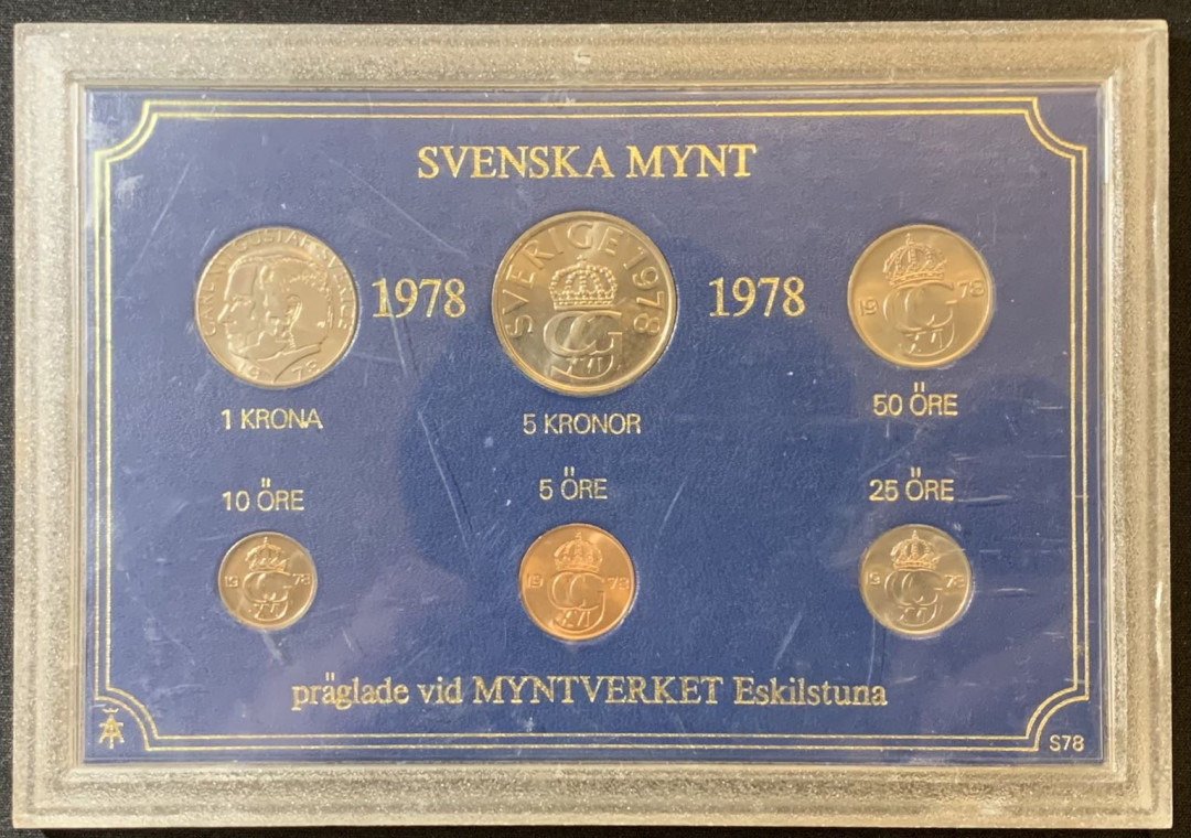 紫瑗钱币—微拍第125期  瑞典 1978年 流通硬币 5欧尔—5克朗 6枚套 原盒