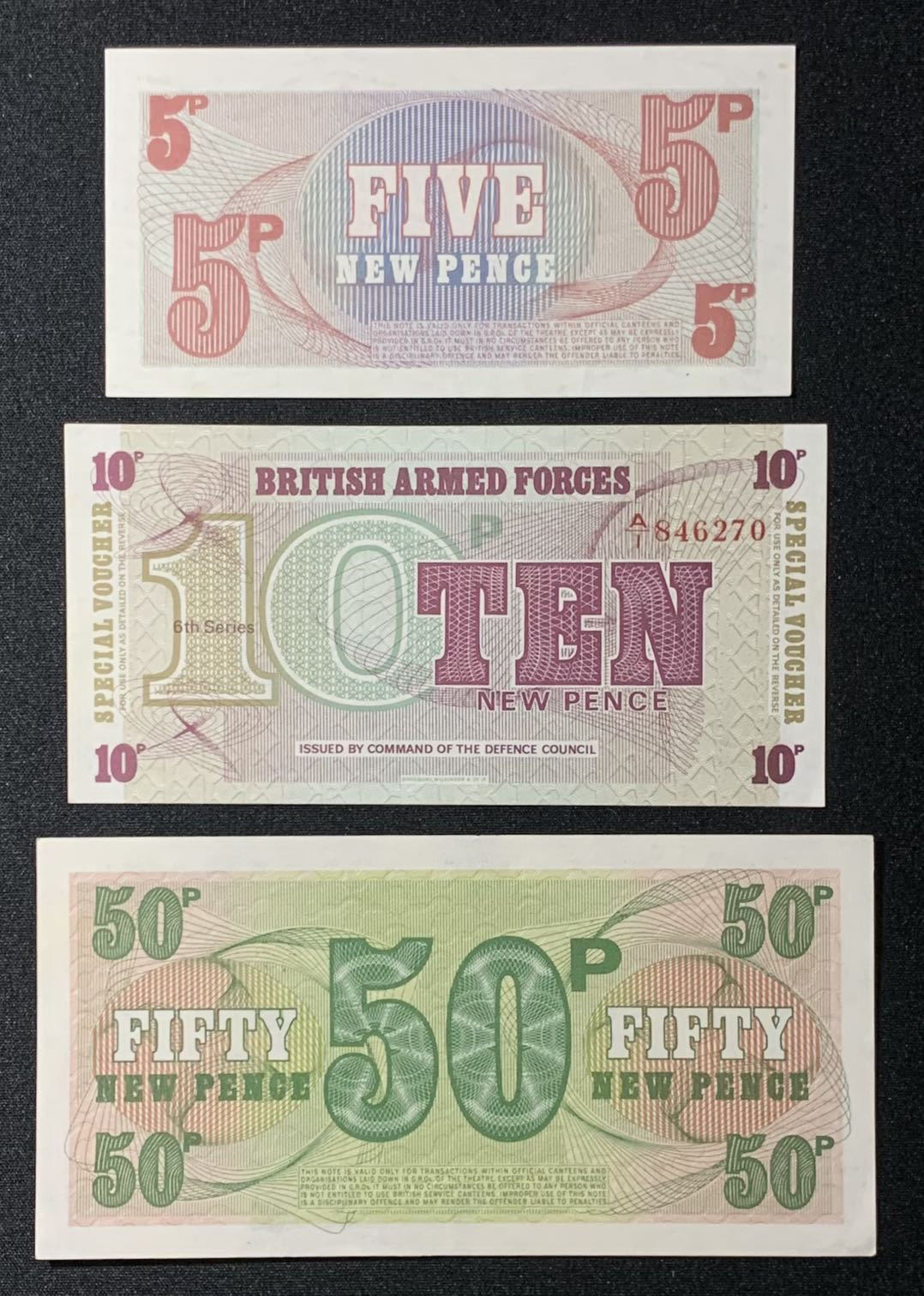 紫瑗钱币—微拍第131期—纸币场 英国 军队兑换券 3枚一组 UNC