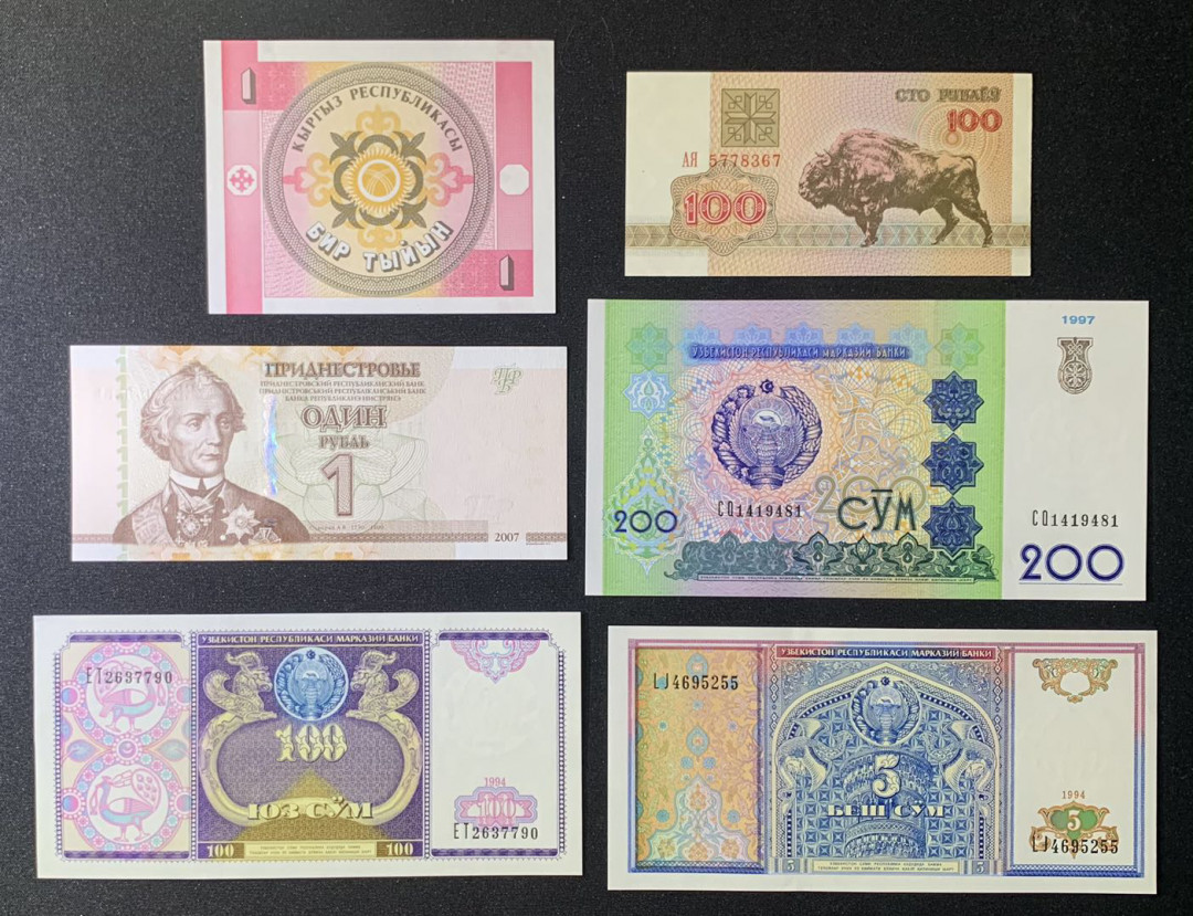 紫瑗钱币—微拍第131期—纸币场 中亚多国 流通纸币 6枚一组 UNC