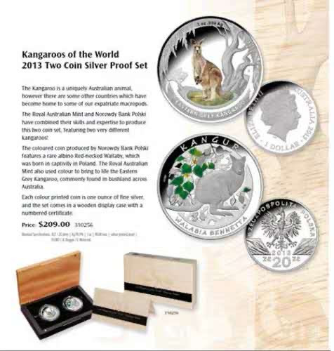 【币观天下】第134场拍卖【元旦场】 澳洲波兰2013年袋鼠彩色银币两枚  两国联合发行