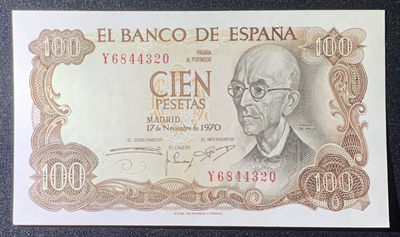 紫瑗钱币—微拍第126期—纸币场 - 西班牙 1970（1974）年 100比塞塔 UNC （P-152a）