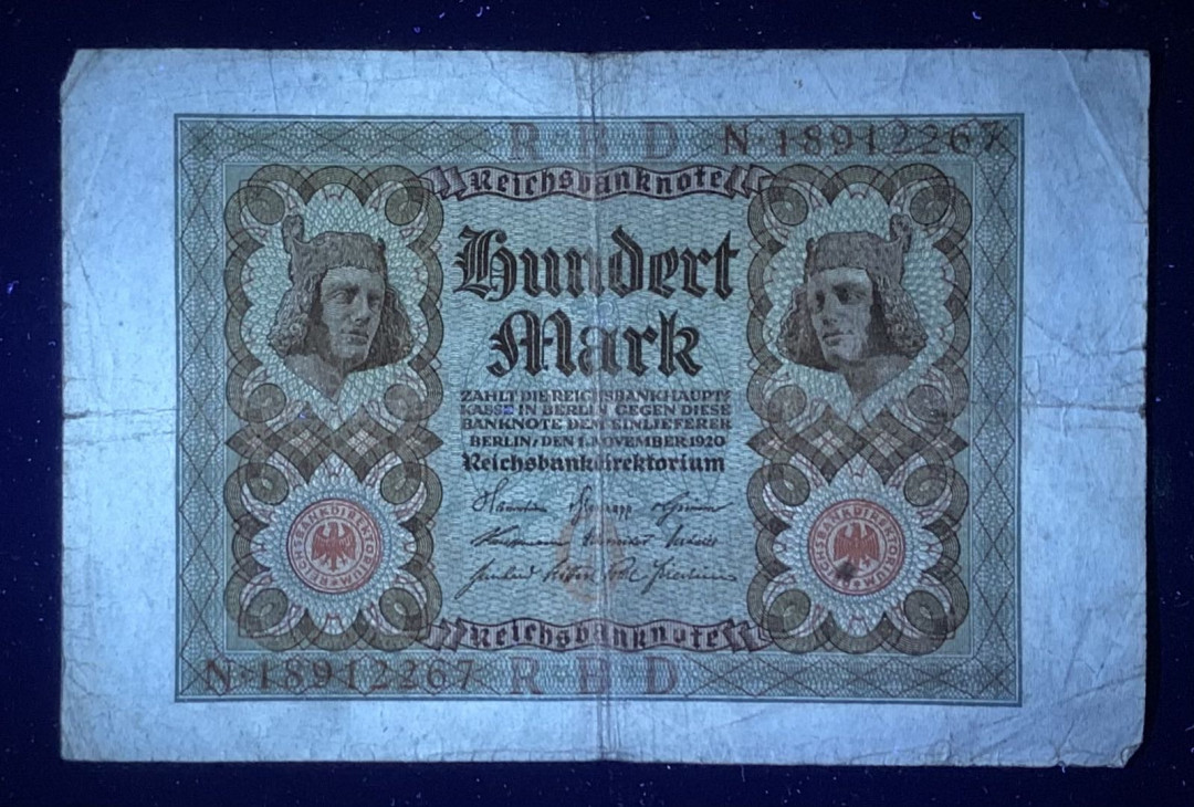 紫瑗钱币—微拍第126期—纸币场 德国 1920年 魏玛共和国 100马克 流通品