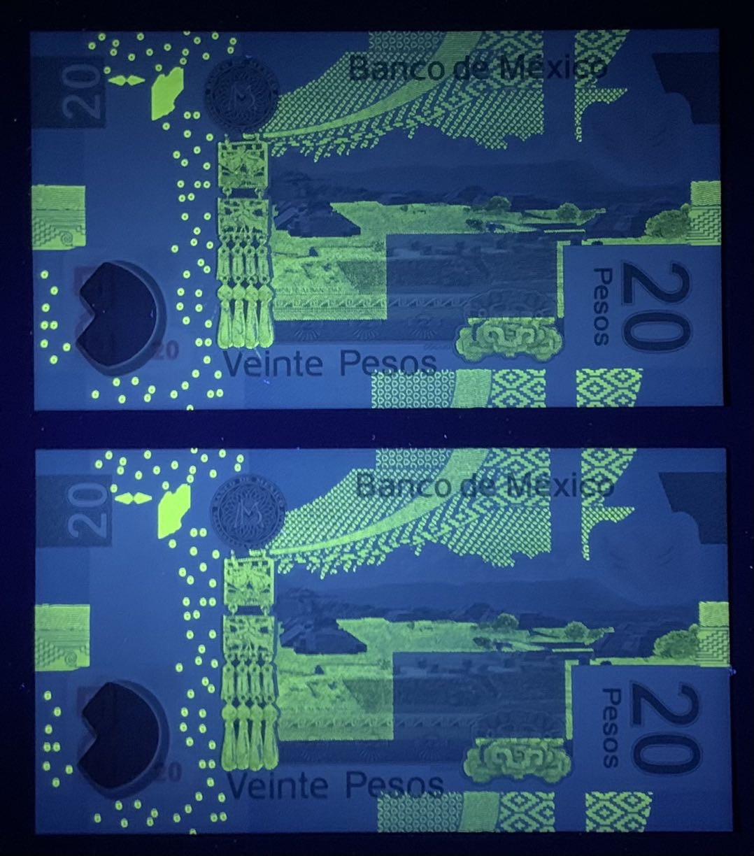 紫瑗钱币—微拍第126期—纸币场 墨西哥 2016年  20比索 塑料币 AA系列A冠 首发 UNC  2枚一组