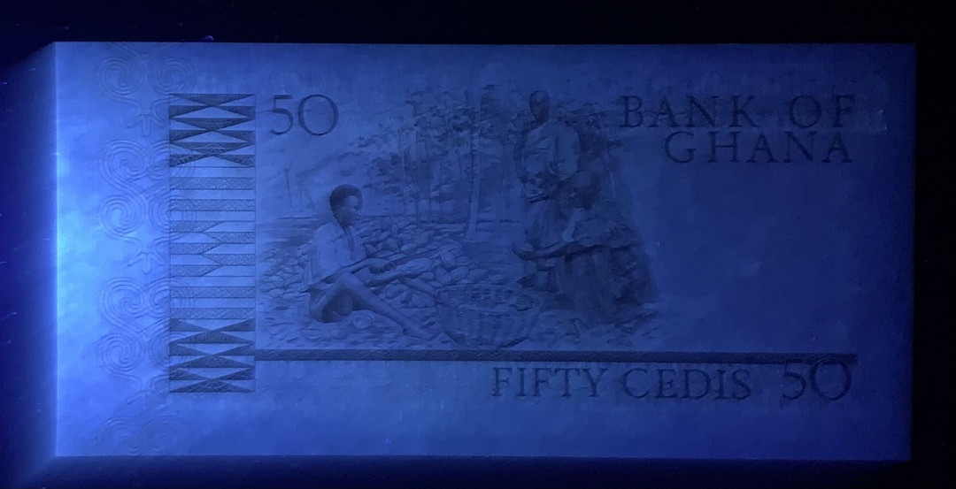 紫瑗钱币—微拍第126期—纸币场 加纳  1979—1980年 土著人 50塞地 UNC (P-22)