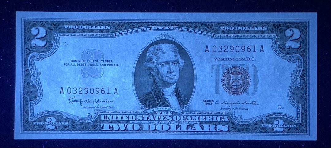 紫瑗钱币—微拍第126期—纸币场 美国 1963年 2美元 红印 UNC