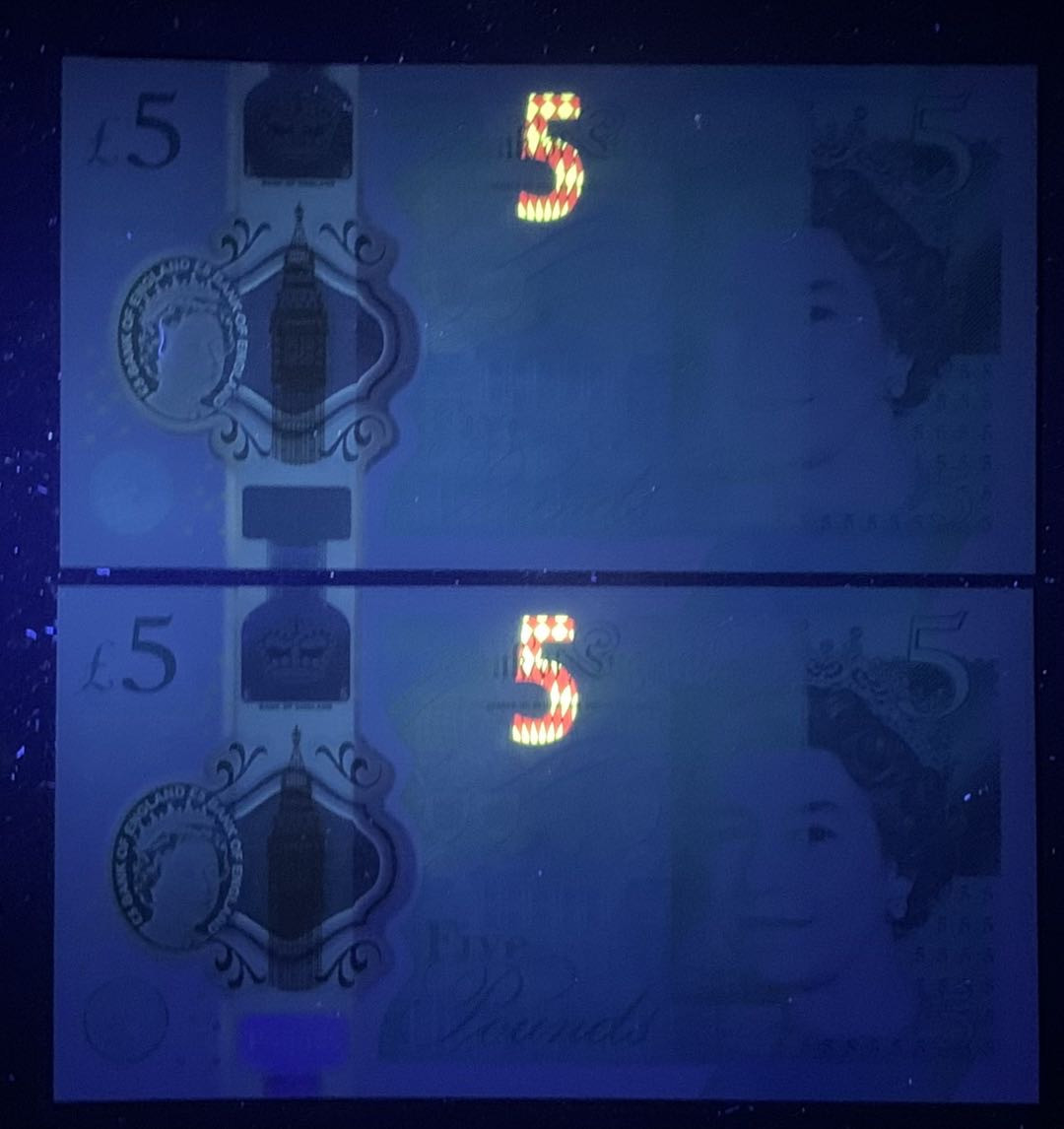 紫瑗钱币—微拍第126期—纸币场 英国 2015年 丘吉尔 5英镑 塑料钞 UNC 2枚一组 （353588 353589）好号