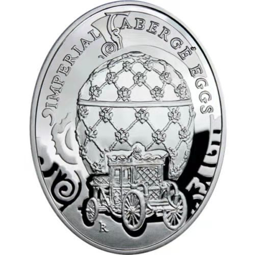 【币观天下】第135场钱币拍卖 纽埃2010年2元，56.56克 皇家费伯奇彩蛋系列---“王冠加冕礼”，异形(椭圆形) 精制纪念银币