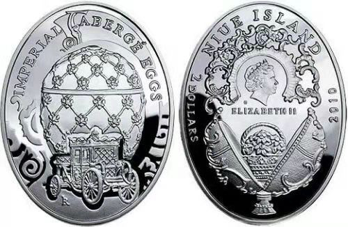【币观天下】第135场钱币拍卖 纽埃2010年2元，56.56克 皇家费伯奇彩蛋系列---“王冠加冕礼”，异形(椭圆形) 精制纪念银币