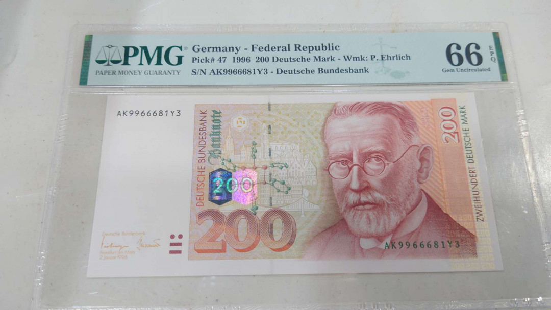 【囧羊收藏】精选微拍第11期~2021年第二期世界钱币精选 1996年德国200马克 PMG66E 绝品无47号码