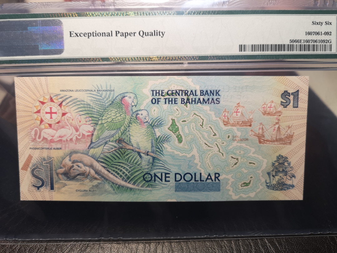 《外钞收藏家》2021年第一拍（96期） 巴哈马1974年1刀 PMG66  纪念钞