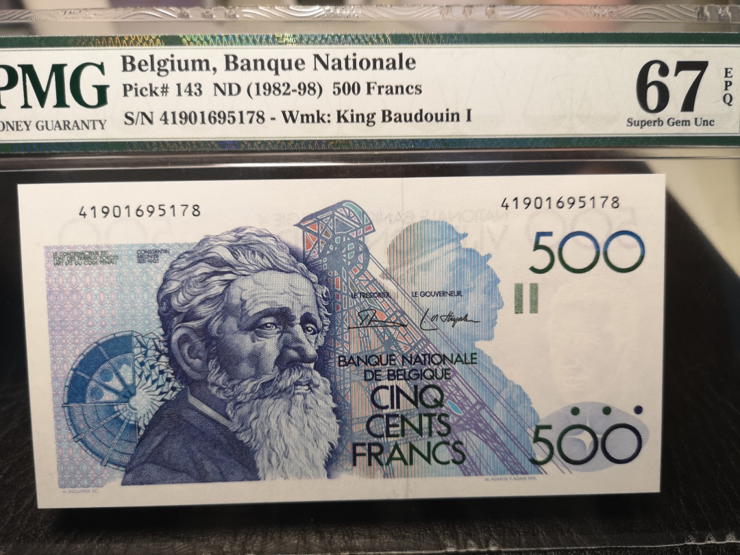《外钞收藏家》2021年第一拍（96期） 比利时倒二版500法郎 PMG67